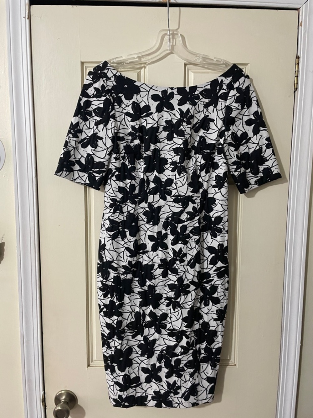 Calvin Klein Black and White Floral Sheath Midi Dress